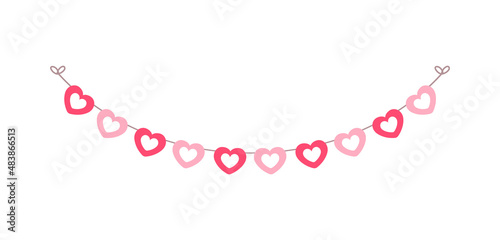Valentine's Day red hearts banner bunting vector illustration clipart