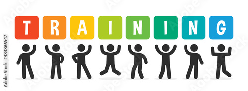 A group of people standing with text Training. Vector illustration