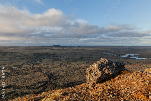 Reykjanes peninsula panorama.A view from the top of the mountain Þorbjörn in Iceland .The mountain is beside the town of Grindavik and the Blue Lagoon photo