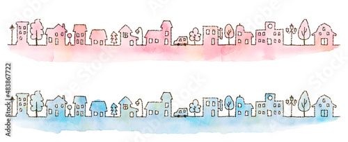 watercolor hand drawn houses