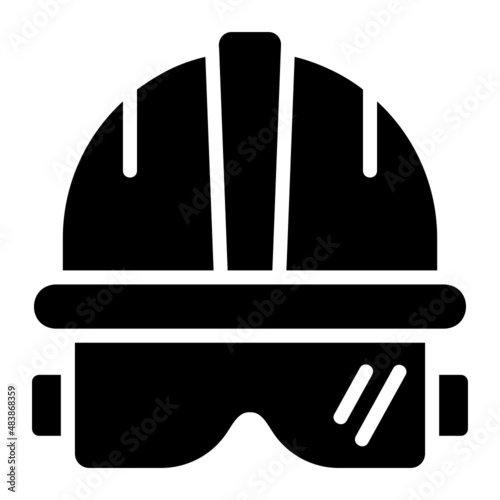 Helmet Construction with protection goggle glyph icon