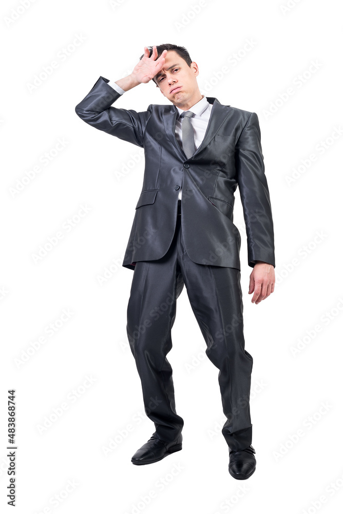 Tired man in light studio. White background. Tired man in light studio. White background.