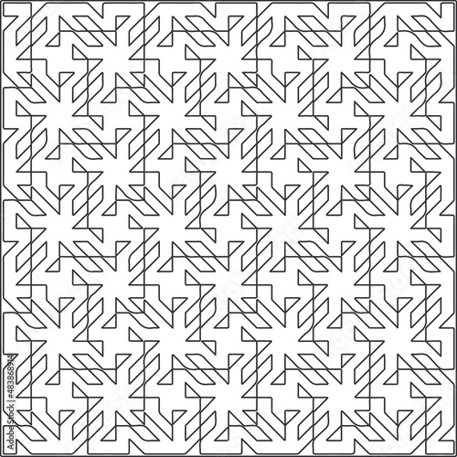 Vector pattern with symmetrical elements . Repeating geometric tiles from striped elements.Monochrome texture.Black and  white pattern for wallpapers and backgrounds.line art.