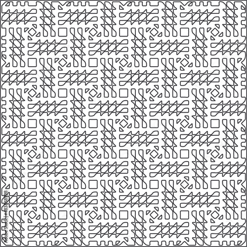  Vector pattern with symmetrical elements . Repeating geometric tiles from striped elements.Monochrome texture.Black and white pattern for wallpapers and backgrounds.line art.
