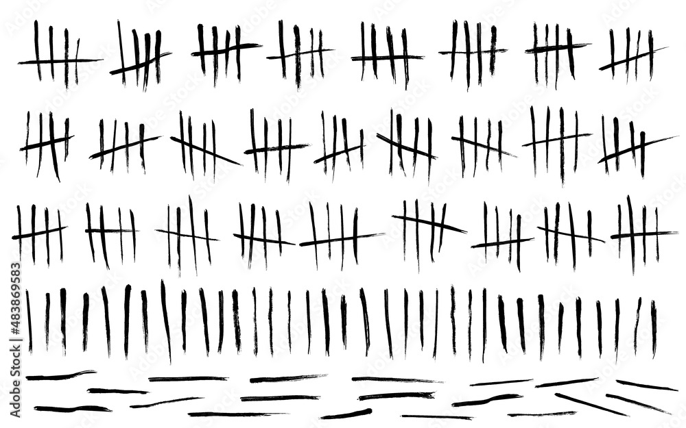 Tally mark. Prison counting lines set, black slash scratches on the