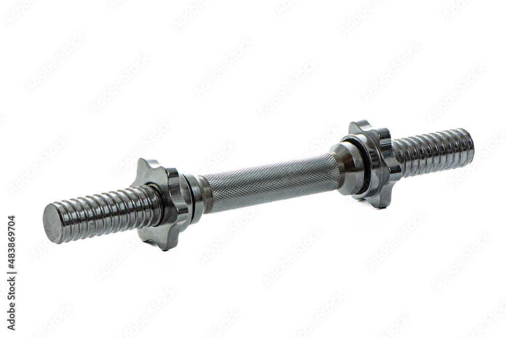 metal neck for dumbbells in disassembled form on a white isolated background metal neck for dumbbells in disassembled form on a white isolated background