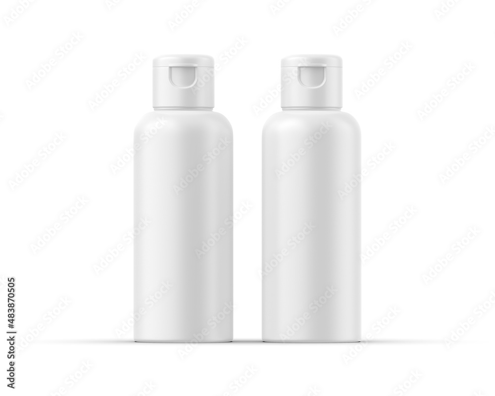 Blank cosmetic bottle with flip top cap for branding and mockup, 3d illustration Blank cosmetic bottle with flip top cap for branding and mockup, 3d illustration