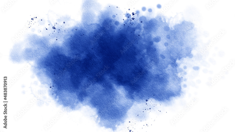 abstract blue watercolor splash brush isolated in white background. Blue Dust Explosion Isolated on White Background. Abstract hand drawn watercolor stains background.
