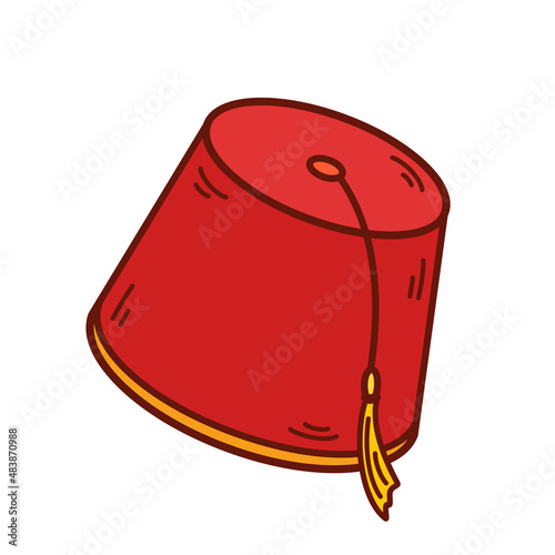 Arabic fez hat, vector illustrtion of arabian red hat tarboosh with tassel, fez icon photo
