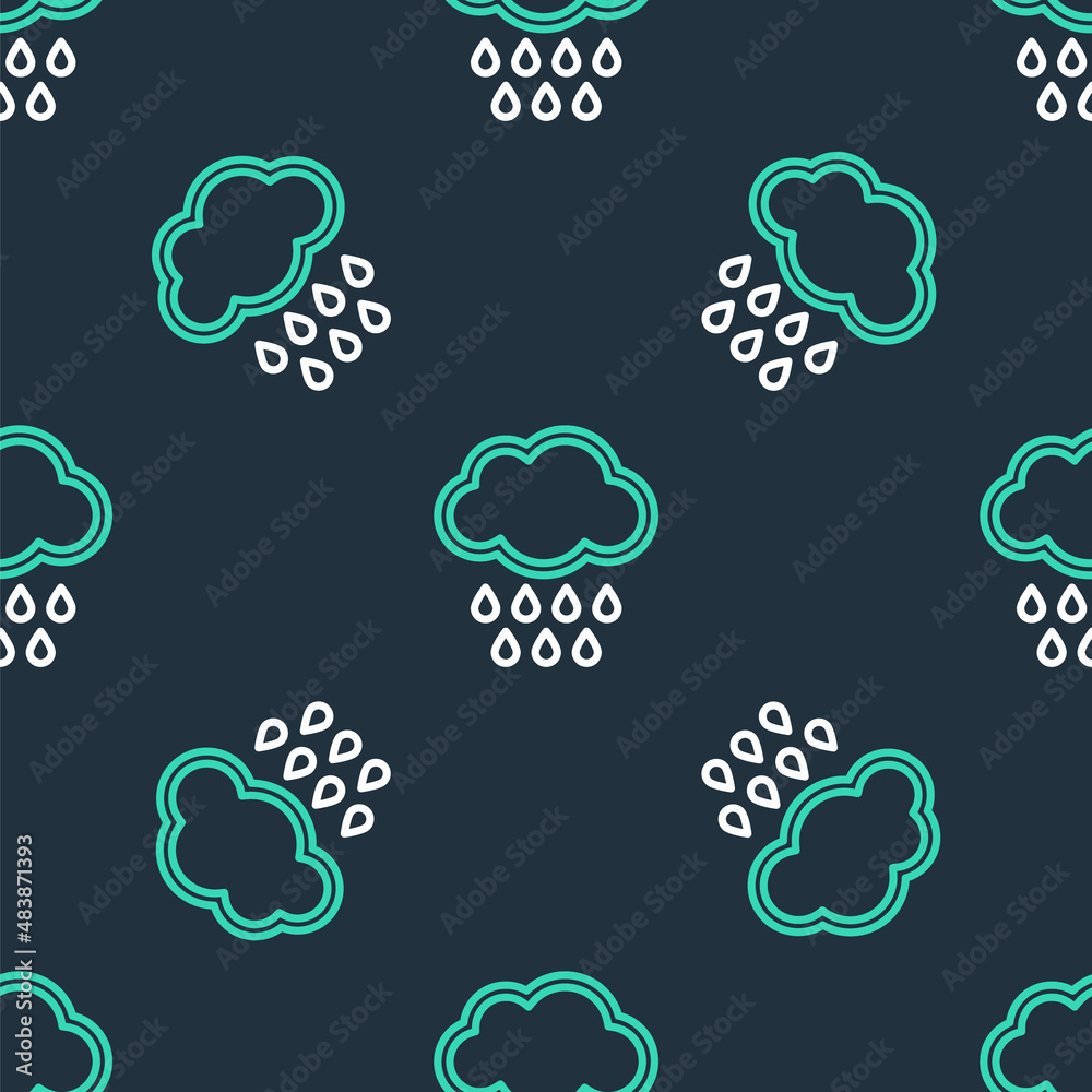 Line Cloud with rain icon isolated seamless pattern on black background. Rain cloud precipitation with rain drops. Vector Line Cloud with rain icon isolated seamless pattern on black background. Rain cloud precipitation with rain drops. Vector