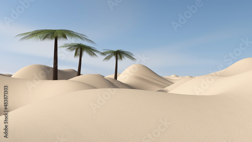 Desert with sky background. 3D illustration, 3D rendering