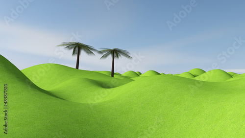 Meadow with sky background. 3D illustration  3D rendering