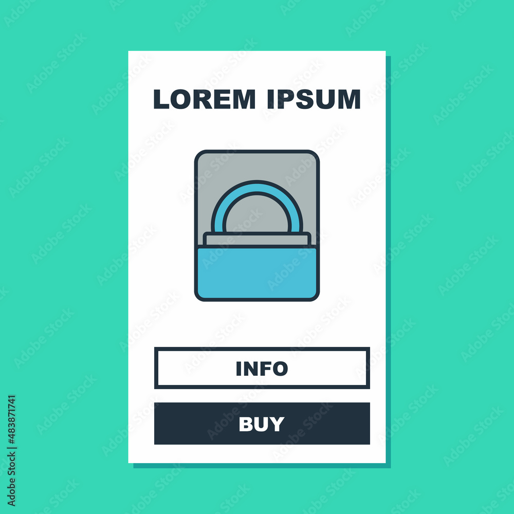 Filled outline Diamond engagement ring in a box icon isolated on turquoise background. Vector Filled outline Diamond engagement ring in a box icon isolated on turquoise background. Vector