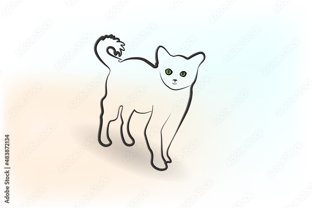 Beautiful cat 3D line art silhouette icon logo vector image design white background template Beautiful cat 3D line art silhouette icon logo vector image design white background template