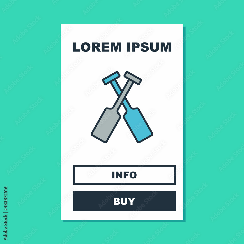 Filled outline Crossed oars or paddles boat icon isolated on turquoise background. Vector Filled outline Crossed oars or paddles boat icon isolated on turquoise background. Vector