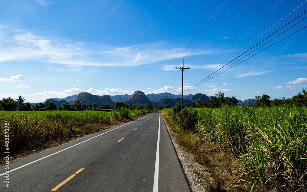 asphalt highway and hills
