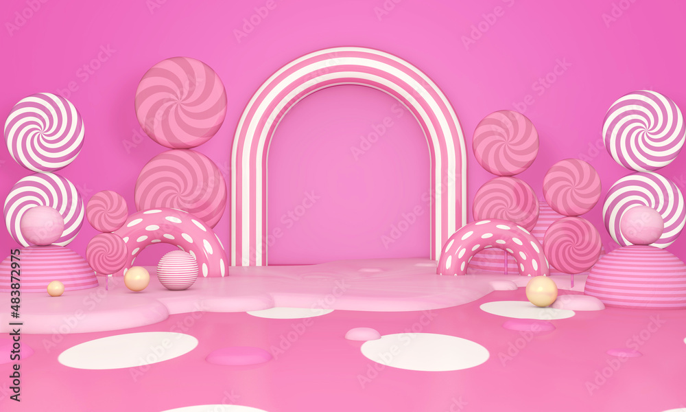 Sweets on room floor. Summer time. 3D illustration, 3D rendering Sweets on room floor. Summer time. 3D illustration, 3D rendering