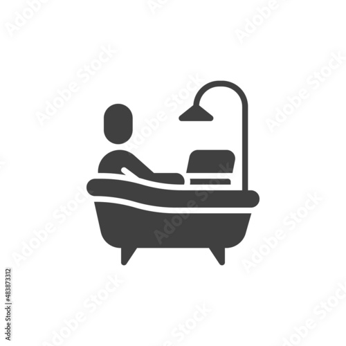 Man using laptop in bathtub vector icon