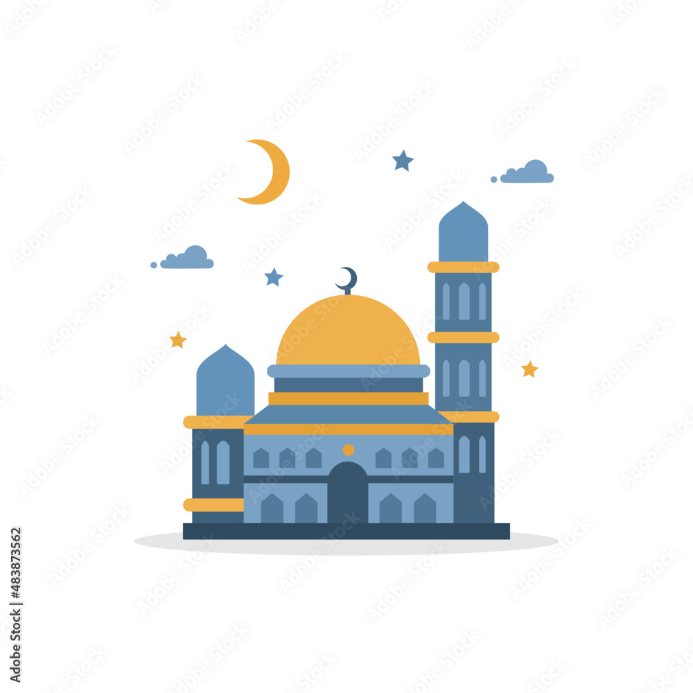 Modern Flat Elegant Islamic Mosque Building Illustration Ramadhan ...