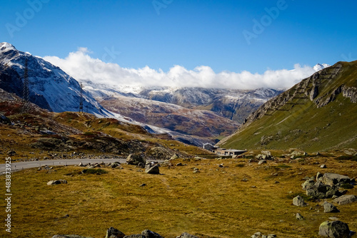 An aerial view of mountains around Julier Pass in late autumn photo