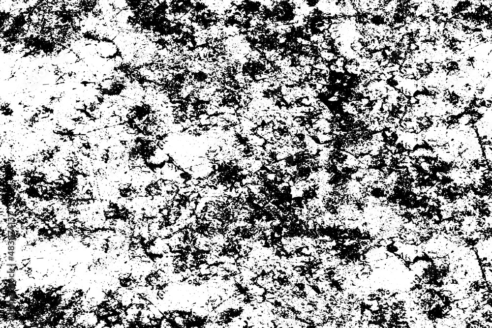 The texture is black and white. Worn surface. Grunge pattern of dust, dirt, scratches, chips The texture is black and white. Worn surface. Grunge pattern of dust, dirt, scratches, chips