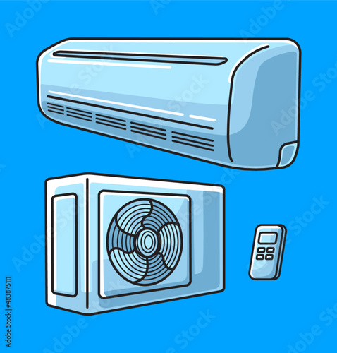 Air Conditioner Set Cartoon easy editable