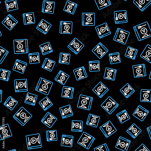 Line Cooking live streaming icon isolated seamless pattern on black background. Vector