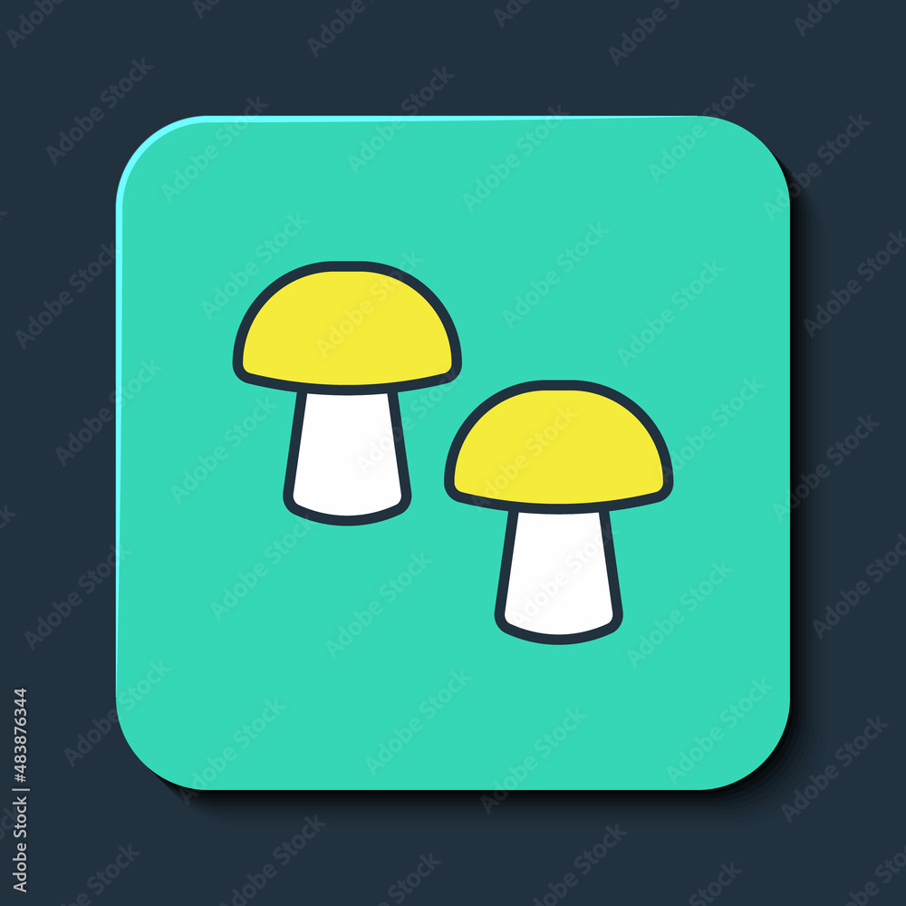 Filled outline Mushroom icon isolated on blue background. Turquoise square button. Vector Filled outline Mushroom icon isolated on blue background. Turquoise square button. Vector