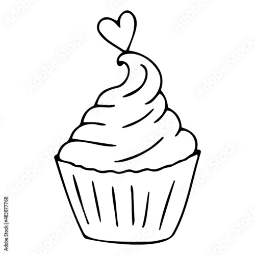 Doodle cupcake for Valentine's Day, Mother's Day, Wedding, love and romantic Hand Heart events.
