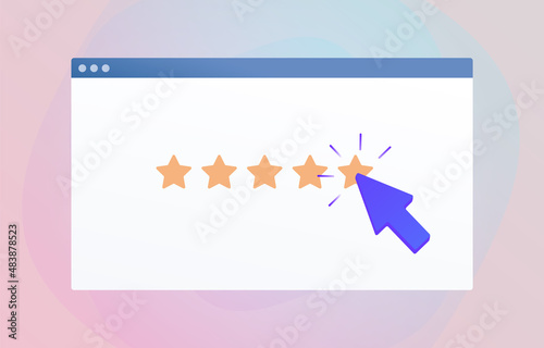 Customer Satisfaction Rating, Giving Five Star Feedback CSAT concept. Reviews stars with good and bad rate, NPS - Net Promoter Score, CES - Customer Effort Score, Review and recommendations
