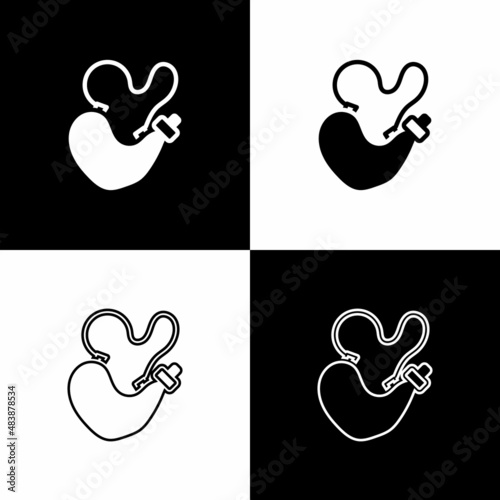 Set Spanish wineskin icon isolated on black and white background. Vector