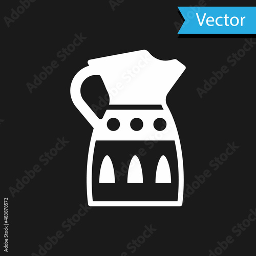 White Sangria pitcher icon isolated on black background. Traditional spanish drink. Vector