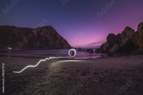 The Spool of Light - light painting after sunset at Pfeiffer Beach, Big Sur, California photo