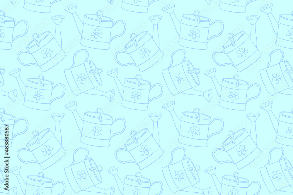 Seamless pattern with watering cans. Hand drawn outline vector background and texture in doodle style, isolated. Gardening tools for working in the garden, on the farm, in the dacha, country site Seamless pattern with watering cans. Hand drawn outline vector background and texture in doodle style, isolated. Gardening tools for working in the garden, on the farm, in the dacha, country site