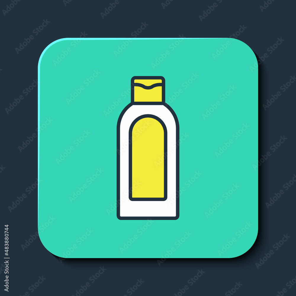 Filled outline Bottle of shampoo icon isolated on blue background. Turquoise square button. Vector Filled outline Bottle of shampoo icon isolated on blue background. Turquoise square button. Vector