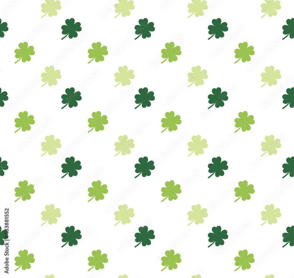 St. Patrick's Day Clover seamless pattern.Green clover isolated on white background. Saint Patrick's day green background. Vector illustration. Green clover leaves pattern. St. Patrick's Day Clover seamless pattern.Green clover isolated on white background. Saint Patrick's day green background. Vector illustration. Green clover leaves pattern.