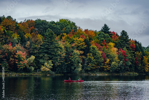 Fototapeta Naklejka Na Ścianę i Meble -  Kayaking in the cold water lake in  Waterbury Center State Park, Vermont