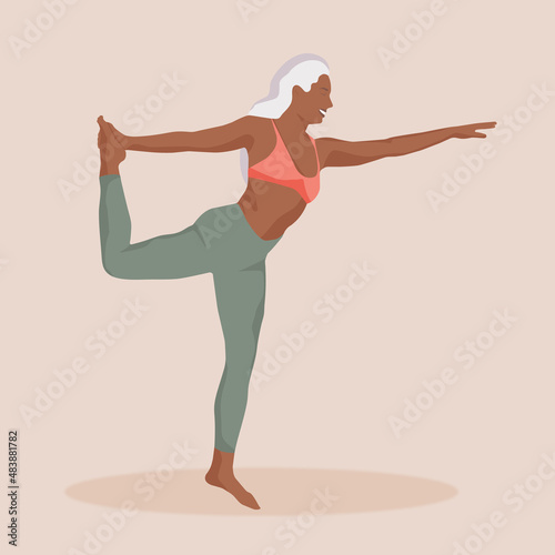 Happy tanned Girl doing yoga
