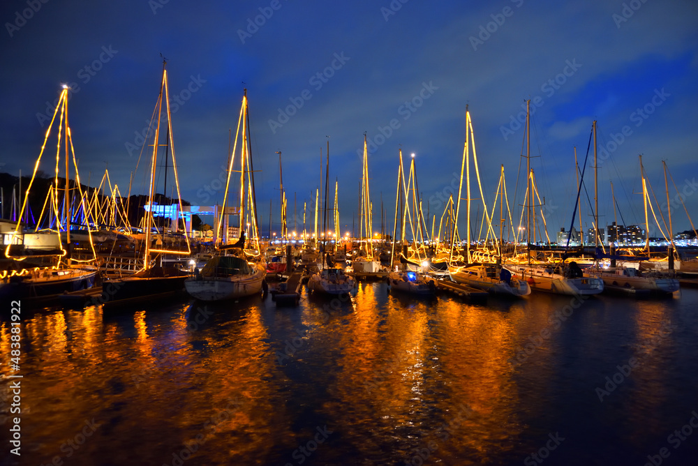 Obraz premium クリスマスにライトアップされる江の島ヨットハーバー