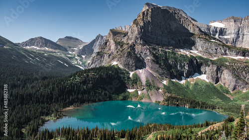 Glacier national park mountains and blue-green lakes © Tushar