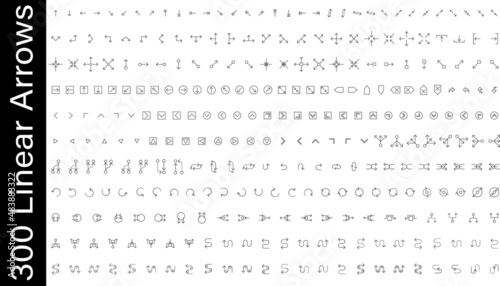 300 Linear Arrow icons. Arrow vector collection. Black directional arrows flat style isolated on white background. Vector illustration. Modern simple arrows.