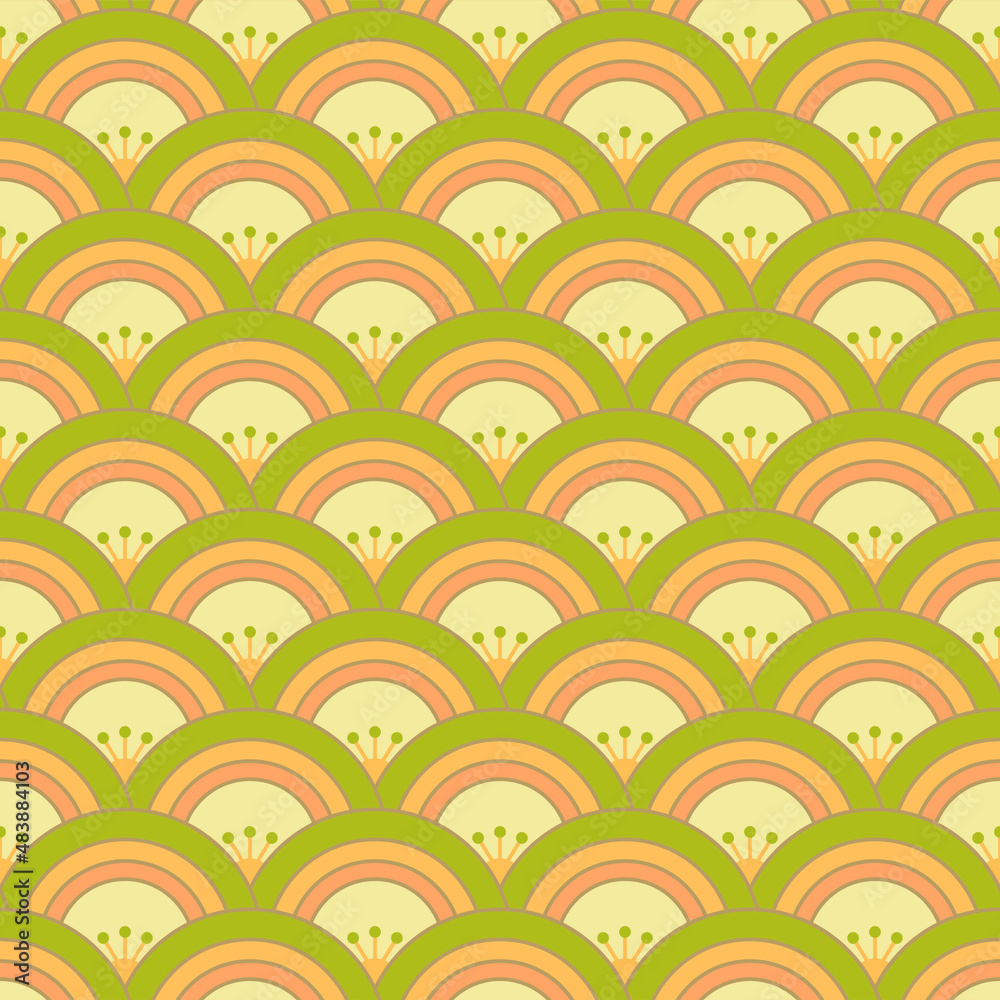 Japanese Classic Circle Flower Wave Vector Seamless Pattern Japanese Classic Circle Flower Wave Vector Seamless Pattern