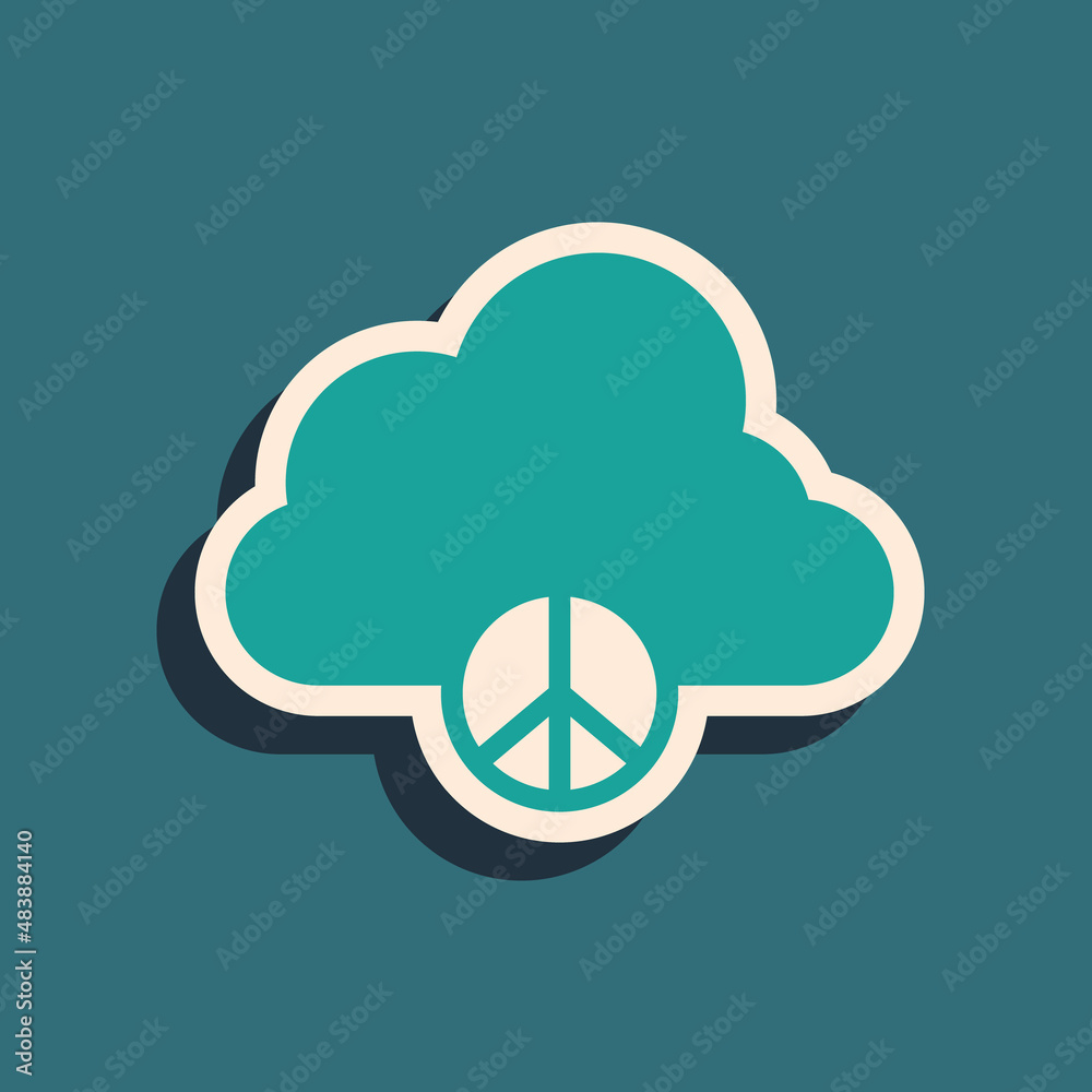 Green Peace cloud icon isolated on green background. Hippie symbol of peace. Long shadow style. Vector Green Peace cloud icon isolated on green background. Hippie symbol of peace. Long shadow style. Vector