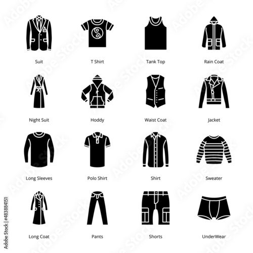 Clothes and Accessories Glyph Icons - Solid, Vectors