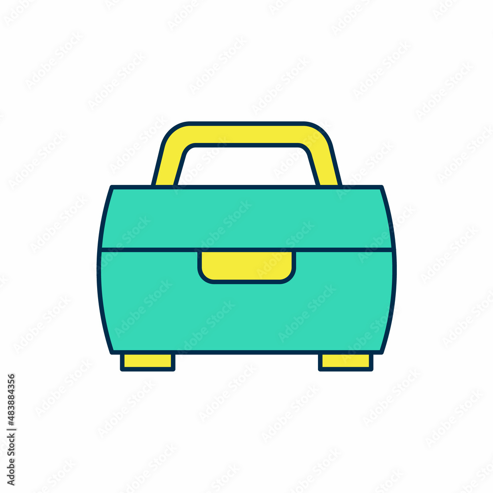 Filled outline Case or box container for wobbler and gear fishing equipment icon isolated on white background. Fishing tackle. Vector Filled outline Case or box container for wobbler and gear fishing equipment icon isolated on white background. Fishing tackle. Vector