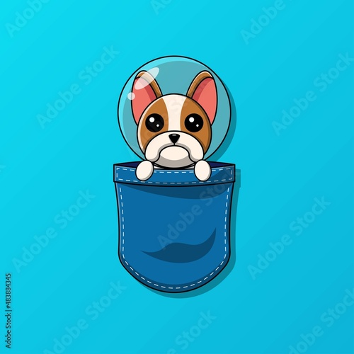 Cute boston terrier dog astronaut in pocket vector illustration