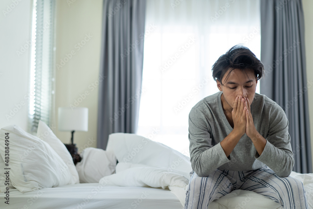 Asian young man feel angry girlfriend having conflict domestic problem Asian young man feel angry girlfriend having conflict domestic problem