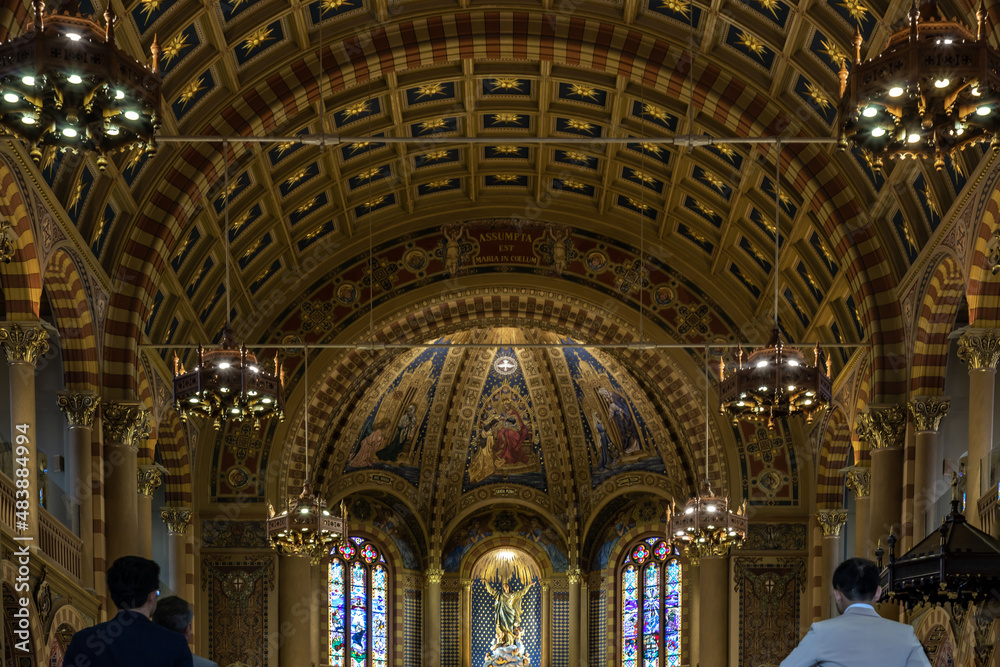 Bangkok, Thailand - Feb 2, 2020 : The Interior Architecture Of The Assumption Cathedral Bangkok or Assumption Cathedral. The Roman Catholic Church of Missus Roman Catholic, Bangkok. Older than 200 yea