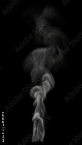 Tall and Thin Wisp of White Smoke with Low Density on Black