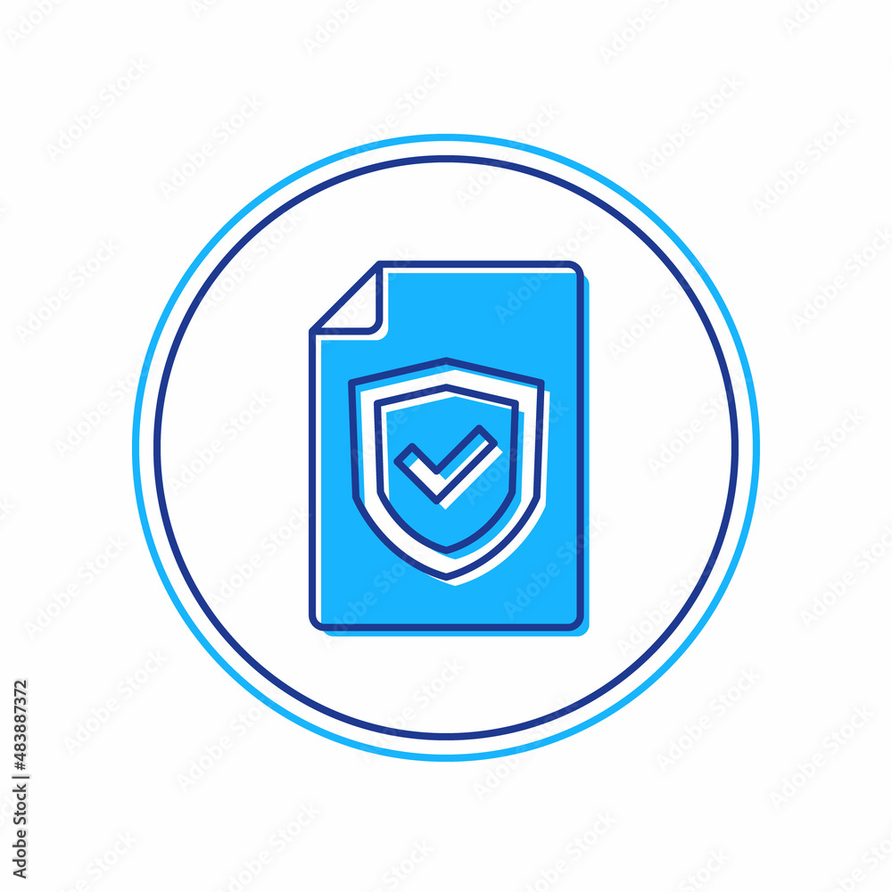 Filled outline Contract with shield icon isolated on white background. Insurance concept. Security, safety, protection, protect concept. Vector Filled outline Contract with shield icon isolated on white background. Insurance concept. Security, safety, protection, protect concept. Vector